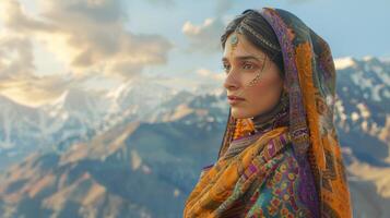 un majestuoso mujer en tradicional ropa foto