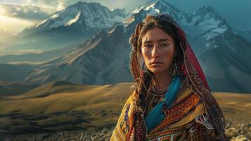 un majestuoso mujer en tradicional ropa foto