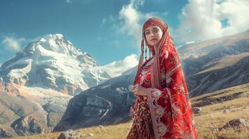 un majestuoso mujer en tradicional ropa foto