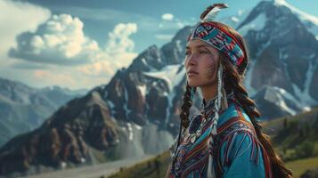 un majestuoso mujer en tradicional ropa foto