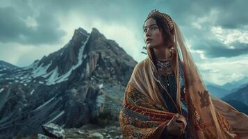 un majestuoso mujer en tradicional ropa foto