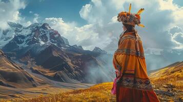 un majestuoso mujer en tradicional ropa foto