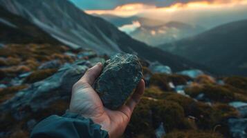 un persona participación un rock detallado alto calidad foto