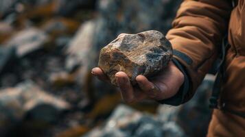 a person holding a rock detailed high quality photo