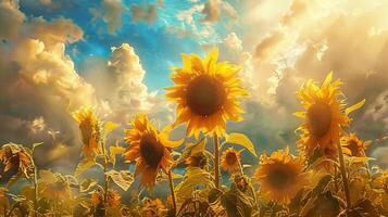 a painting of sunflowers in the sun photo