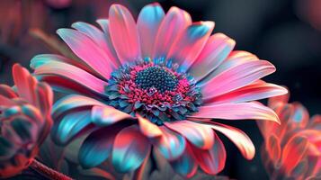 a pink flower head with multi colored petals photo