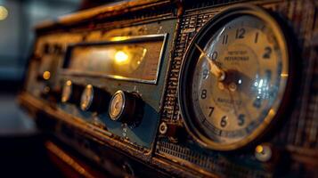 un radio con un reloj ese dice prensa el botón foto