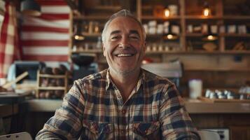 a smiling man owner of a small business sitting photo