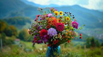 un vibrante ramo de flores de flores trae elegancia foto