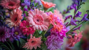 a vibrant bouquet of pink and purple flowers photo