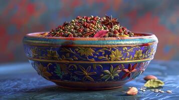 a vibrant bowl of multi colored spices brings photo