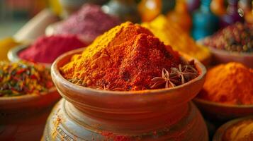 a vibrant bowl of multi colored spices brings photo