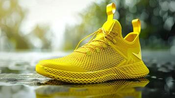 a yellow sports shoe with elegant design photo