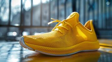 a yellow sports shoe with elegant design photo