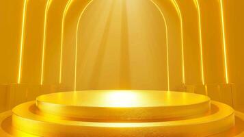 abstract 3d podium with lighting gold color photo