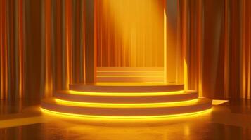abstract 3d podium with lighting gold color photo
