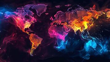 abstract digital world map with vibrant colors photo