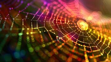 abstract multi colored spider web with glowing photo