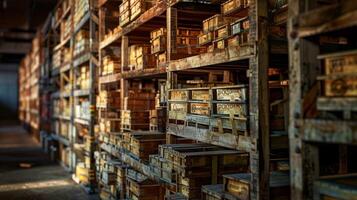 abundance of crates on shelf in warehouse photo