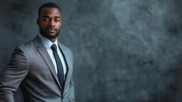 african american businessman in gray suit studio photo