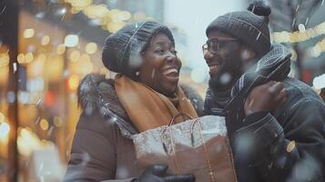 african american couple bonding enjoying city photo