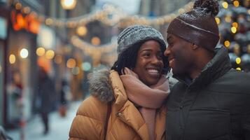 african american couple bonding enjoying city photo