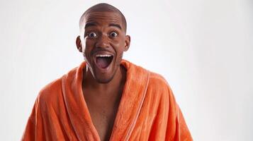 african american man wearing a bathrobe photo