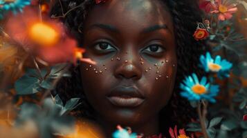 african american woman with flowers blm movement photo