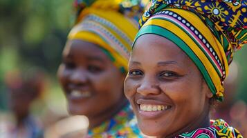 africano mujer sonriente vistiendo tradicional ropa foto