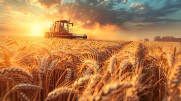 agriculture machinery cutting the ripe wheat photo