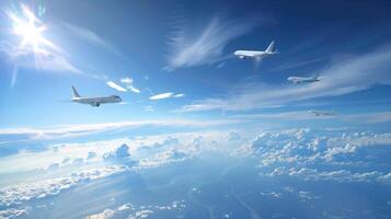 airplanes soaring in the blue skies luxury travel photo