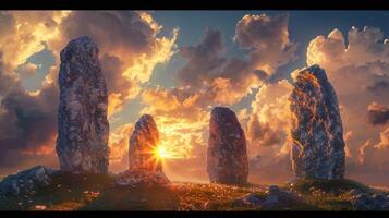 ancient megaliths stand tall in dramatic sky photo