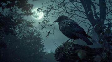 animal en escalofriante bosque debajo luz de la luna foto