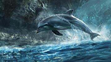 animal illustration playful dolphin jumping photo