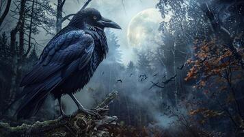 animal in spooky forest under moonlight photo