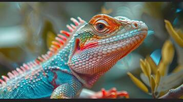 animal lizard in nature multi colored and close up photo