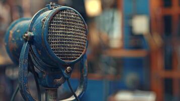 antique blue michrophone device tech photo