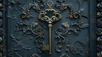 antique key on ornate background elegant metal photo