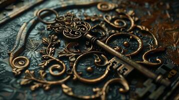 antique key on ornate background elegant metal photo