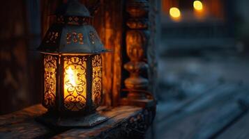 antique lantern glowing with natural flame light photo