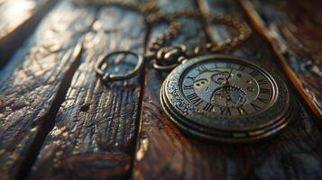 antique pocket watch on wooden table time photo