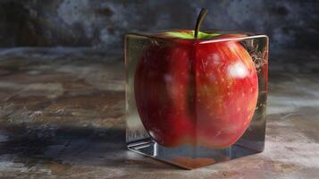 apple fresh fruit in transparent cube photo