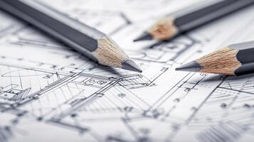 arquitecto Plano bosquejado con lápiz en papel foto
