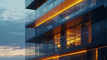 architecture of a modern city building at dusk photo