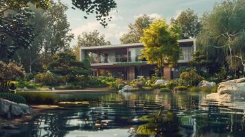 architecture and nature meet in this modern suburban photo