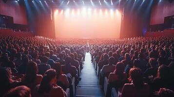 audience in auditorium watching presentation photo