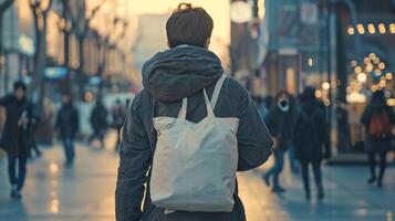back view man carrying tote bag detailed high quality photo