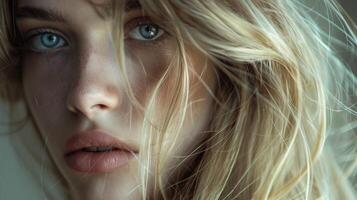 beautiful fashion model with long blond hair look photo