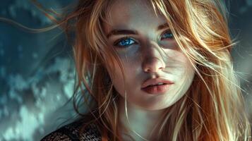 beautiful fashion model with long blond hair look photo