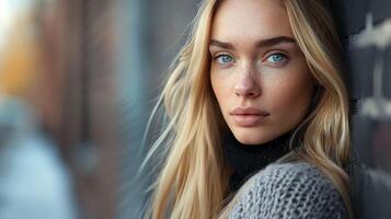 beautiful fashion model with long blond hair look photo